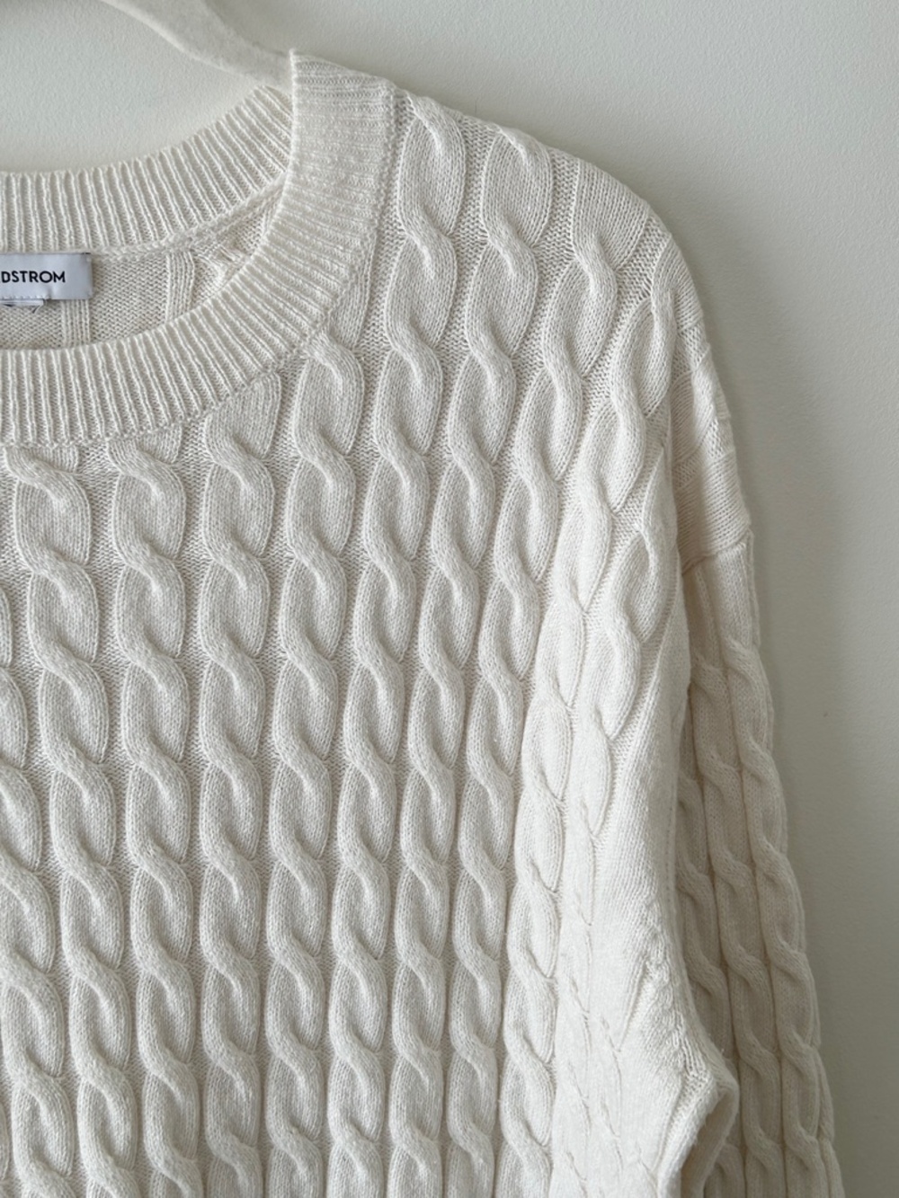 Nordstrom Cream White Organic Cotton & Merino Wool Cable Knit Crewneck Sweater - Picture 5 of 16